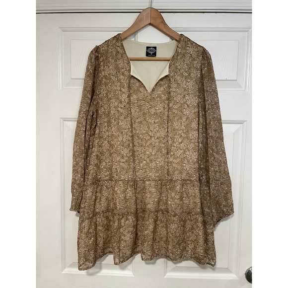 CalStyle Oversized Babydoll Mini Dress Tiered Ruffle Sheer Long Sleeve Gauzy S M - Picture 1 of 6